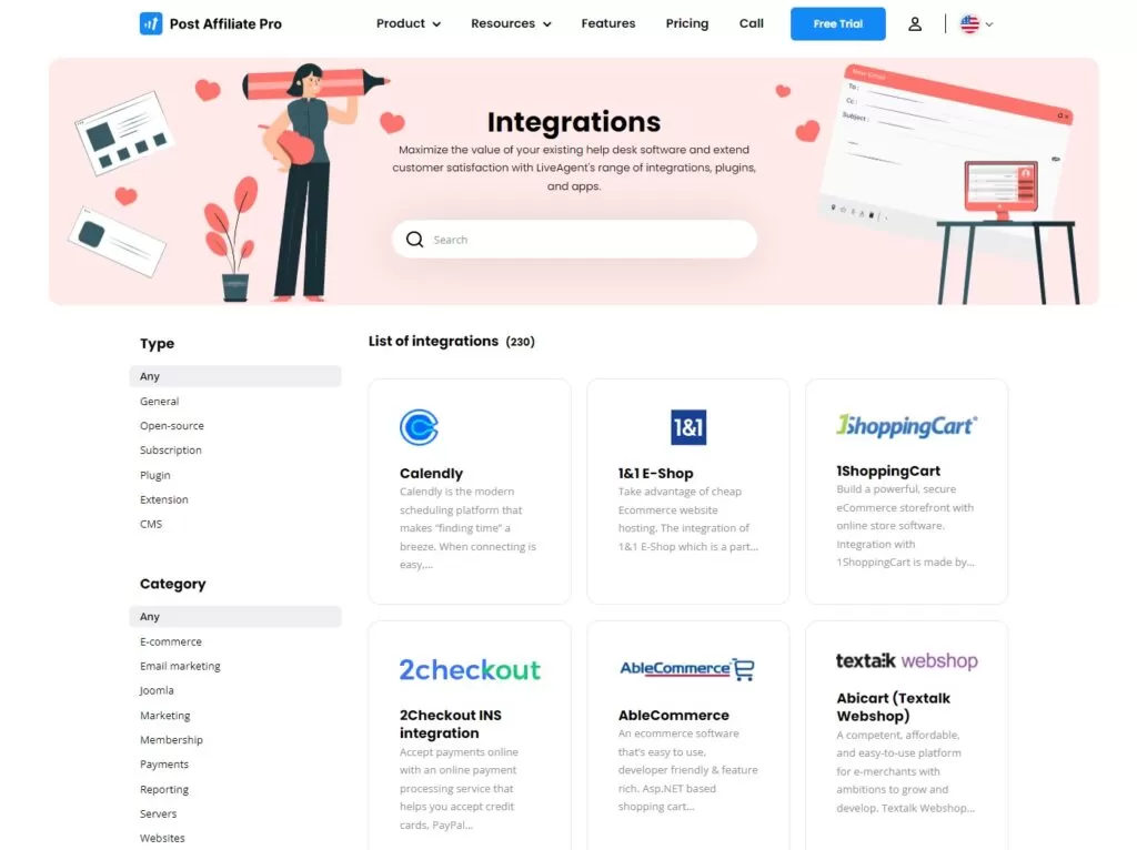 Graphic illustrating Post Affiliate Pro integrations.
