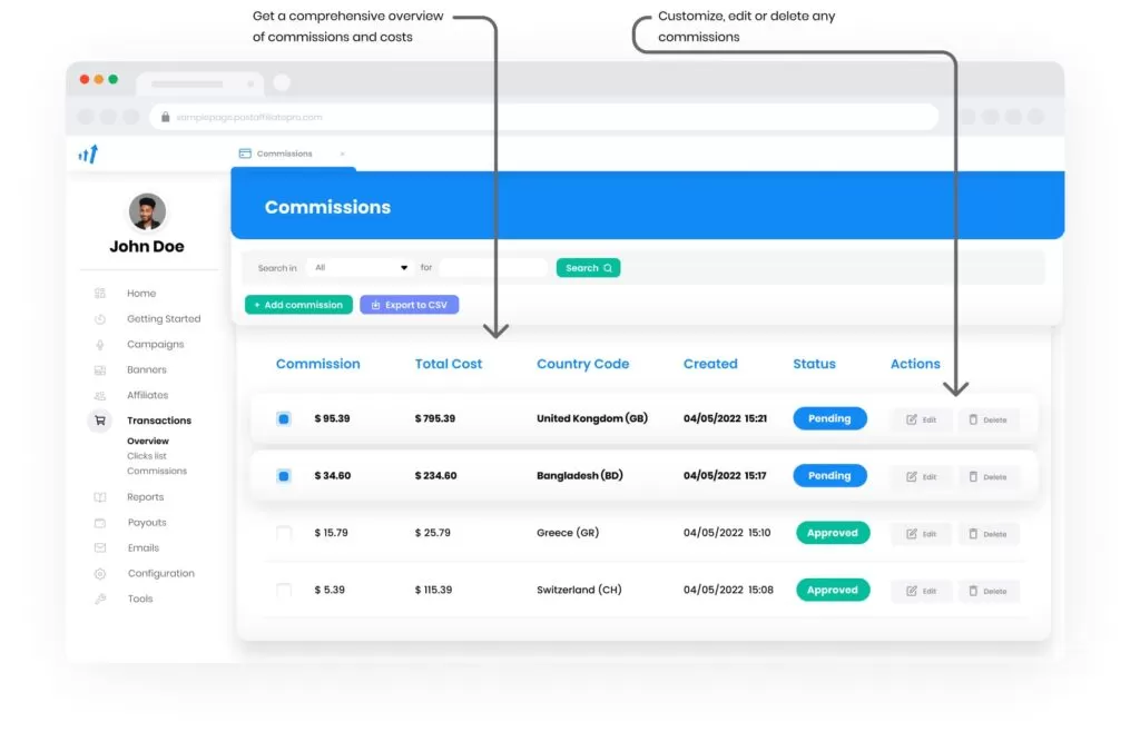 Post Affiliate Pro - commission program