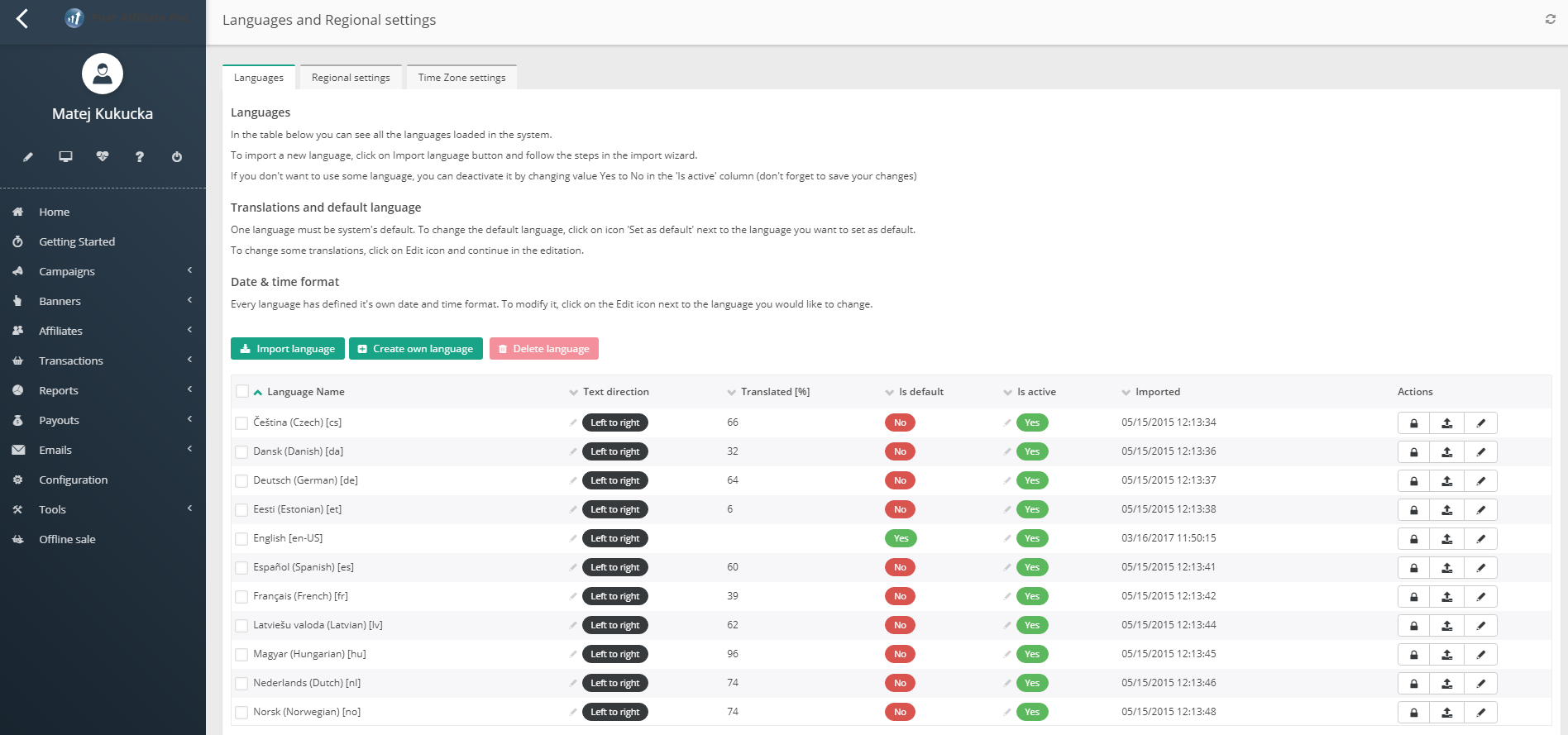 post affiliate pro configuration languages