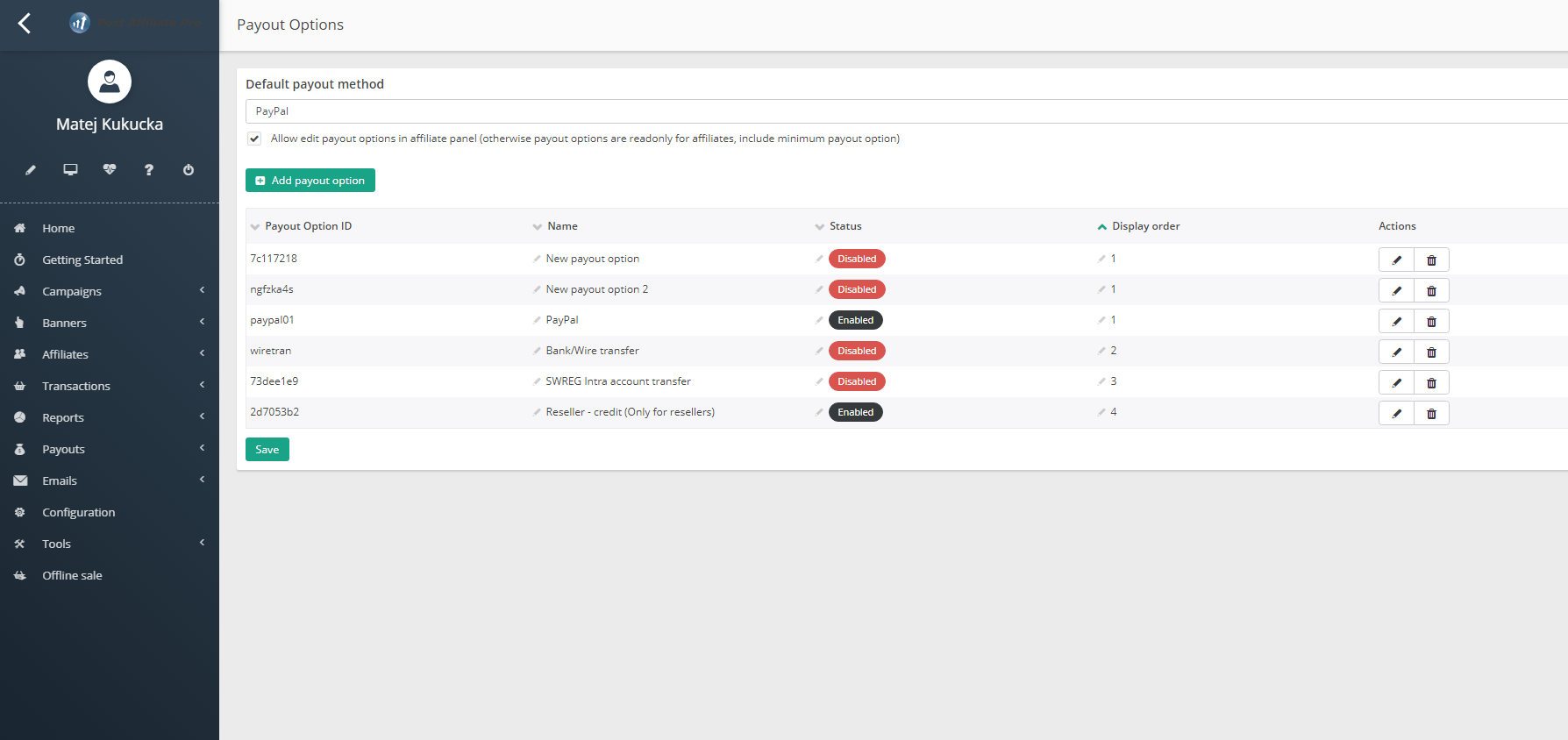 post affiliate pro configuration payouts options