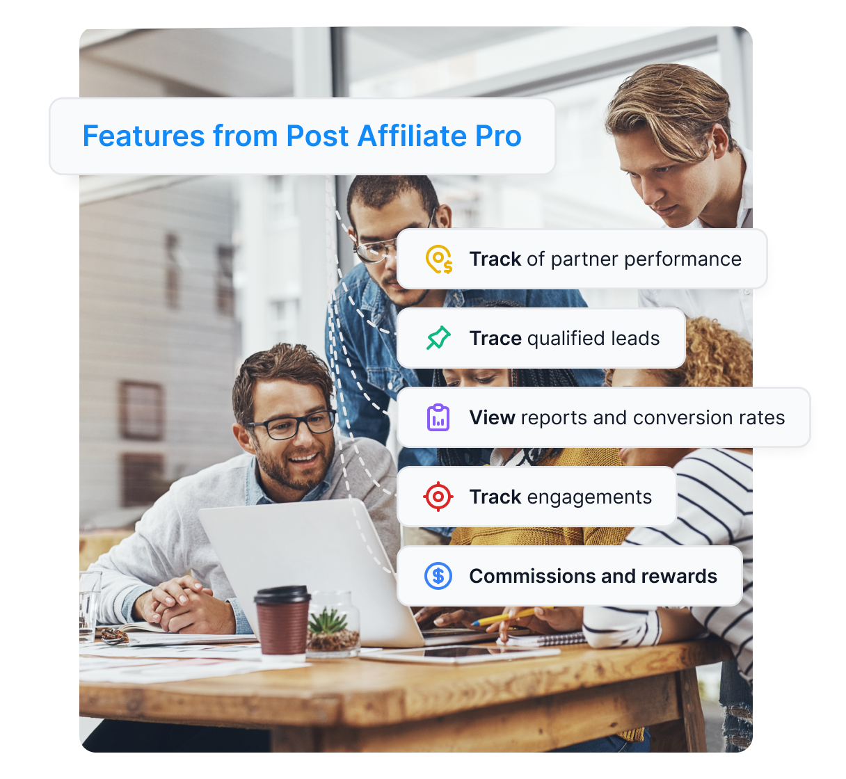 A screenshot of the Post Affiliate Pro dashboard with general overview and metrics.