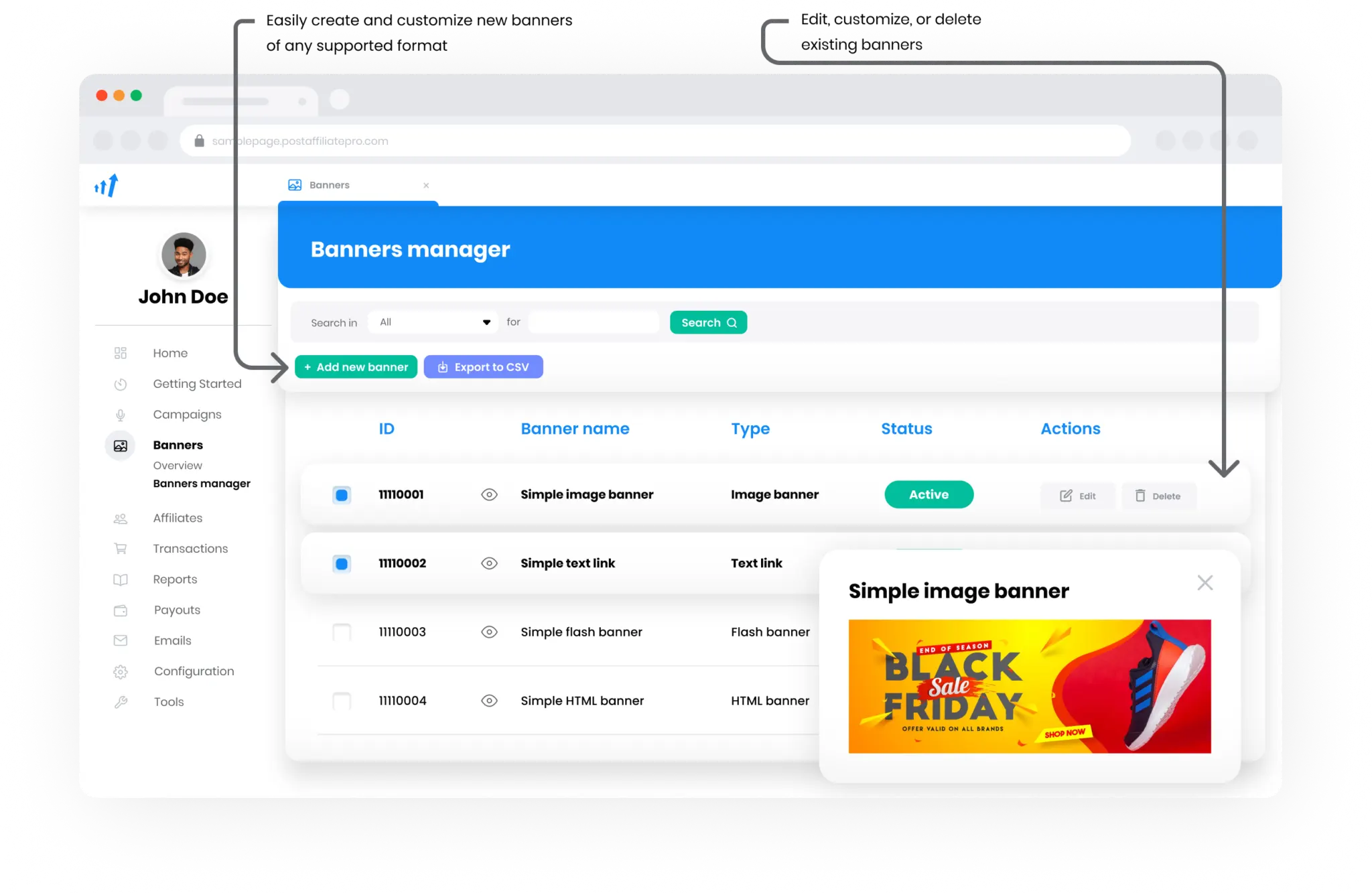 Overview of the Banner manager feature in Post Affiliate Pro.