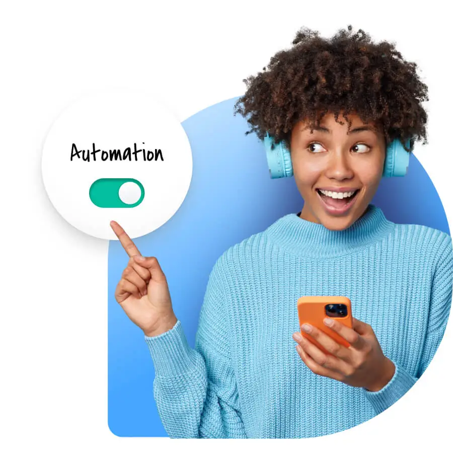 Stock image of a woman on the phone, next to a simple illustration showing how Post Affiliate Pro works, along with several award badges.