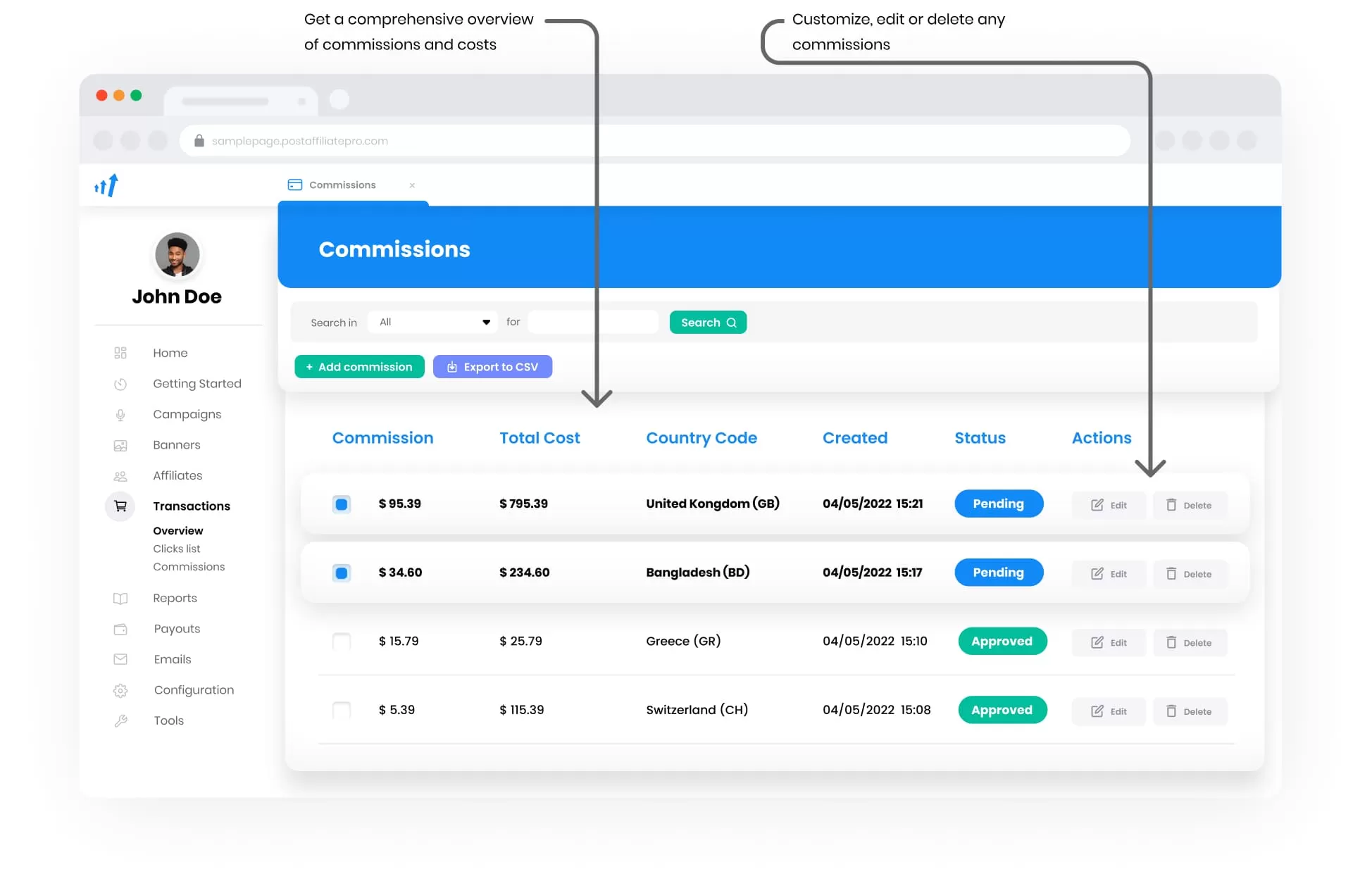 Overview of the Commissions feature in Post Affiliate Pro.